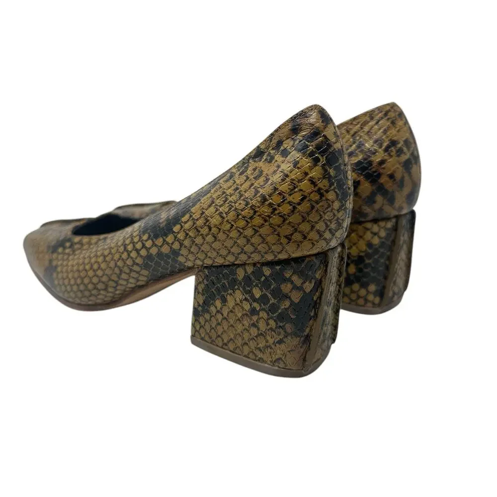 No. 6 Heels Pumps Shoes Snakeskin‎ Leather Square Toe Brown Tan Size US 6